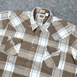 VTG Ely Cattleman Shirt‎ Mens XLT Tall Man Brown Plaid Pearl Snap Western Cowboy